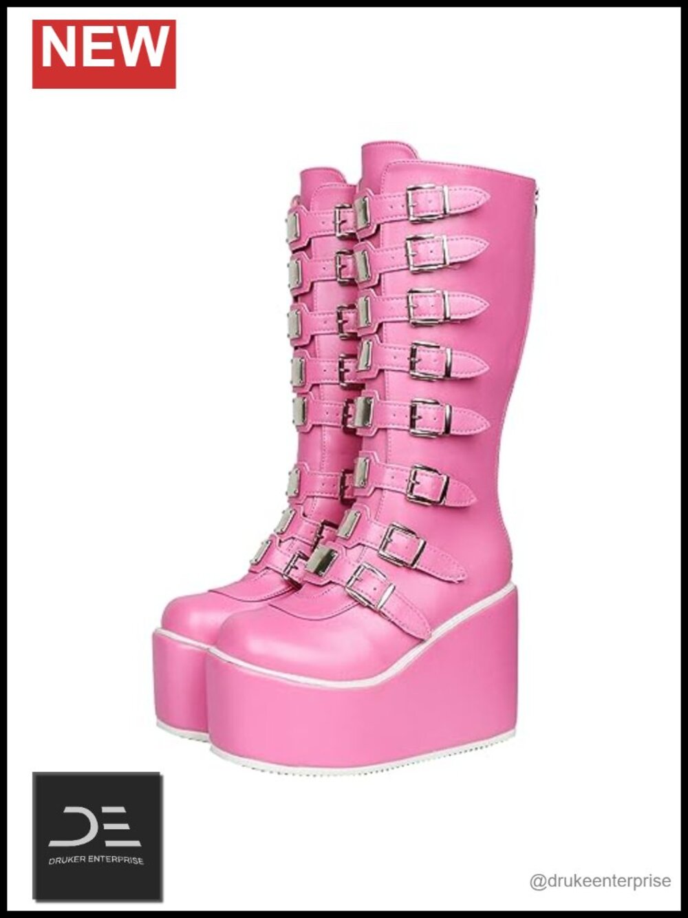 Knee High Platform Goth Combat Boots Lace Up Manmade